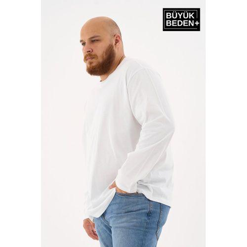 Erkek Büyük Beden Uzun Kollu 2 İplik Bisiklet Yaka Tişört