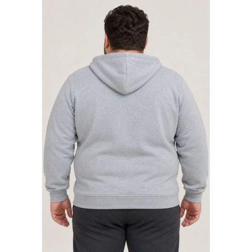 Erkek Battal Büyük Beden Üç İplik İçi Şardonlu Kapüşonlu Tam Fermuarlı Kışlık Sweatshirt - Gri