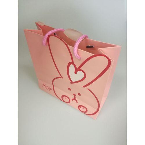 KARTON ÇANTA PEMBE TAVŞAN HAPPY 20CM X 20CM - 1 ADET