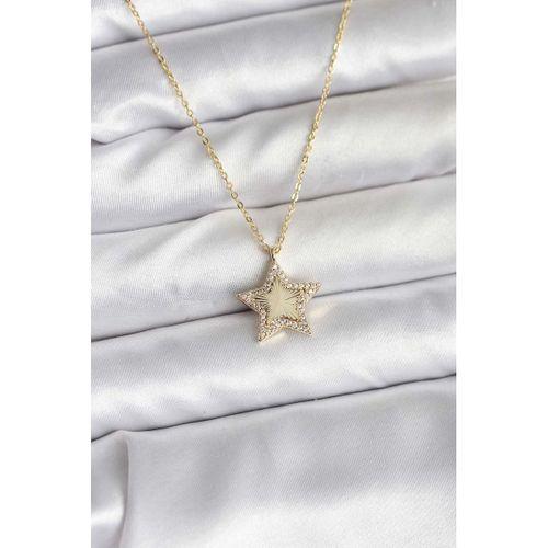 Pirinç Gold Renk Zincirli Yıldızlı Model Kadın Kolye