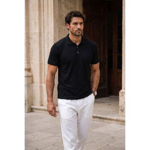 Newman Regular Fit Düğmeli Polo Yaka Viskon Triko Erkek T-Shirt - Siyah