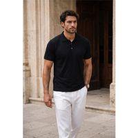 Newman Regular Fit Düğmeli Polo Yaka Viskon Triko Erkek T-Shirt - Siyah