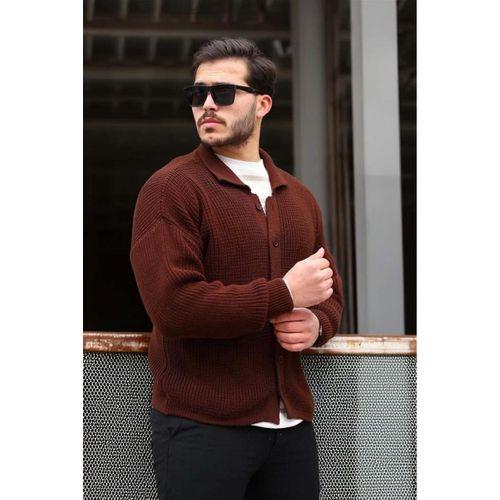 Oversize Selanik Örgü Düğmeli Erkek Hırka- KoyuKahve
