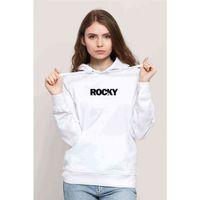 Rocky Baskılı Beyaz Kadın Kapşonlu Sweatshirt