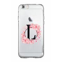 iPhone 6 Plus Pembe Çiçek Desen L Harfli Şeffaf Kılıf