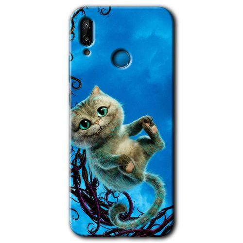 MRCİLETİSİM Huawei P20 Lite Kılıf Baskılı Kapak - Çılgın Kedi + 5D Tam Kaplayan Cam