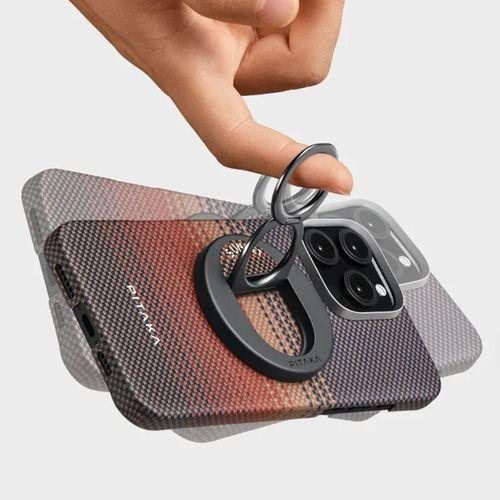 Apple iPhone 16 Pro Max Kılıf M-safe Şarj Özellikli Grip 3 Standlı Aramid Fiber Pitaka Tactile Woven Sunset-Moonrise Serisi Sunset Kapak