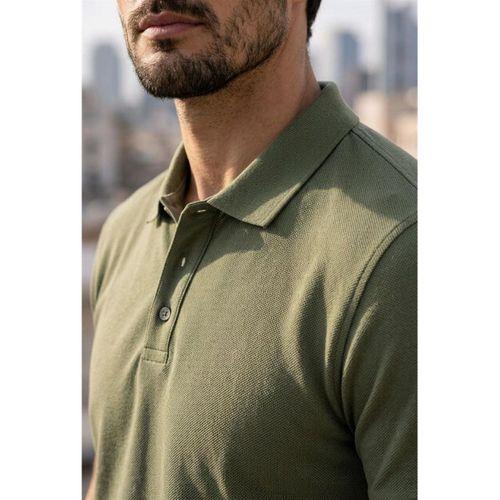 Orlando Polo Yaka Pike Kumaş Relaxed Fit Basic Düğmeli Relaxed Fit Erkek T-Shirt - Haki