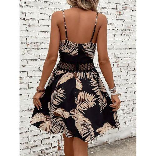 Kadın Ip Askılı Kruvaze Yakalı Desenli Mini Süprem Mini Elbise