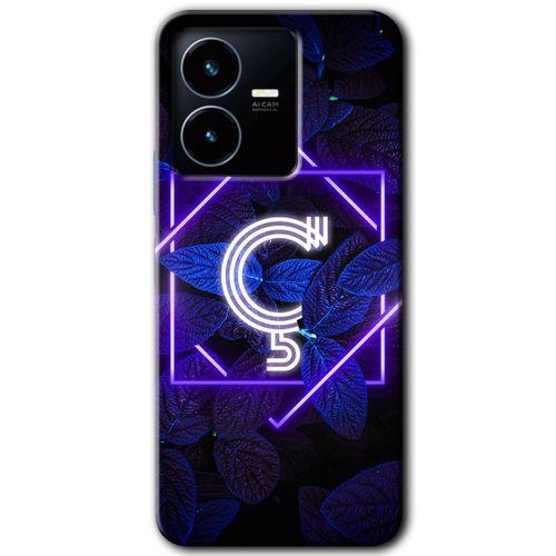 Vivo Y22s Kılıf HD Desen Baskılı Arka Kapak - Dark Neon Yaprak Ç Harfi