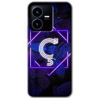 Vivo Y22s Kılıf HD Desen Baskılı Arka Kapak - Dark Neon Yaprak Ç Harfi