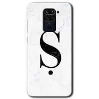 Xiaomi Redmi Note 9 Kılıf Baskılı Kapak - Beyaz Mermer Desenli Ş Harfi + 5D Tam Kaplayan Cam