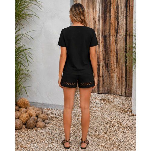 Kadın Kısa Kollu V Yakalı Bluz Ve Short Ikili Takım