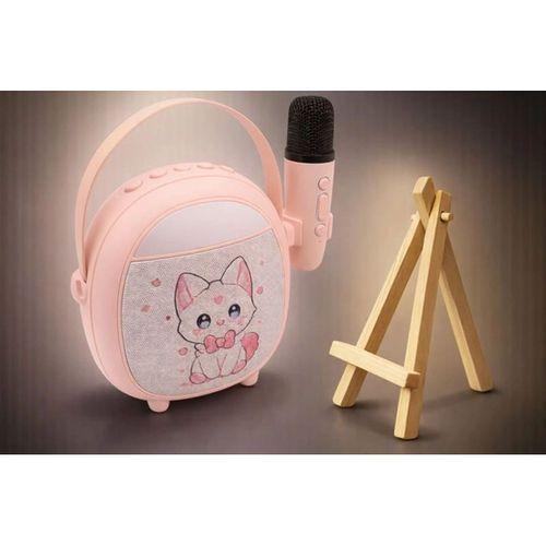 Çocuklara Özel Retro Tasarımlı Bluetooth Karaoke Mikrofon Ve Ahşap Tripodlu – Pembe