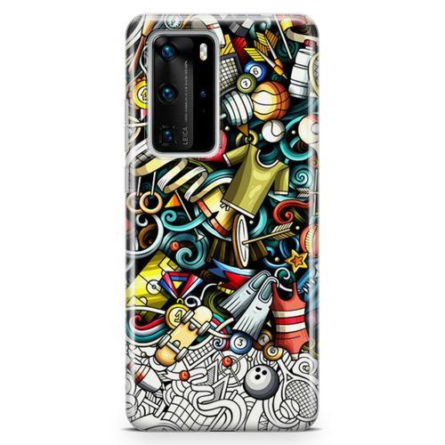 Huawei P40 Pro Kılıf Fitness Doodle Arka Kapak Koruma Desenli Full Koruyucu