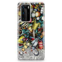 Huawei P40 Pro Kılıf Fitness Doodle Arka Kapak Koruma Desenli Full Koruyucu