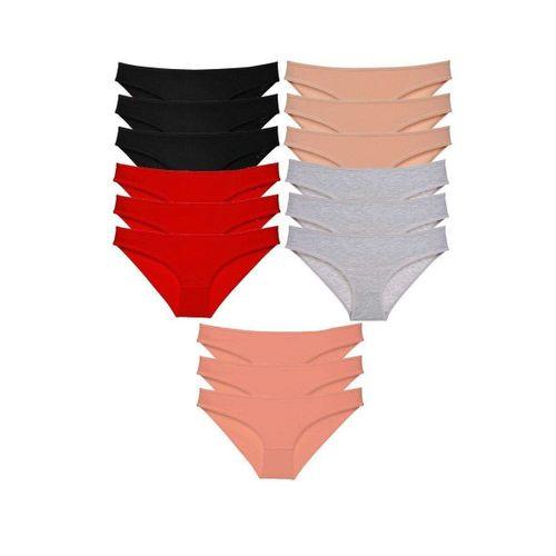 15 Adet Süper Eko Set Likralı Kadın Slip Külot Siyah Kırmızı Ten Gri Pudra