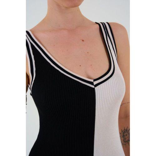 İki Renki Kolsuz Elbise - Siyah-Krem