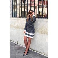 Kadın Uzun Kollu Yuvarlak Yaka Etek Ucu şerit Detaylı Kısa Dokuma Elbise