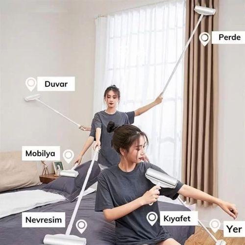 Pratik Temizlik İçin Yapışkanlı Tüy Rulosu 24 Cm Teleskopik Uzayabilen Saplı 2 Yedekli