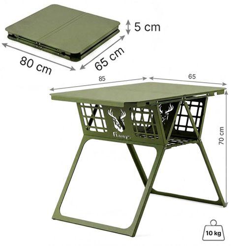 FiWays AXIS™ V2 XL Haki Metal Büyük Kamp Masası, 1mm Çelik Gövde, Katlanır Çantalı Outdoor Sehpa