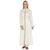 Uzun Kol Şile Bezi Hakim Yaka Halkalı Nakışlı Mevsimlik Uzun Ferace Krem Krm