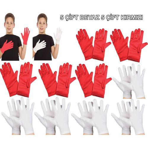 Çocuk Gösteri Eldiven Seti – 5 Çift Beyaz & 5 Çift Kırmızı (3748)