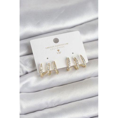 Gold Renk Pirinç Zirkon Taşlı Kadın Küpe