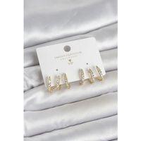 Gold Renk Pirinç Zirkon Taşlı Kadın Küpe