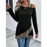 Kadın Tek O Uzdan Açık Askılı Uzun Kollu Leopar Detaylı Viskon Bluz