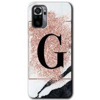 BeRa Aksesuar Xiaomi Redmi Note 10 Kılıf Baskılı Kapak - Pembe Mermer Desenli G Harfi +Tam Kaplayan Mat Seramik