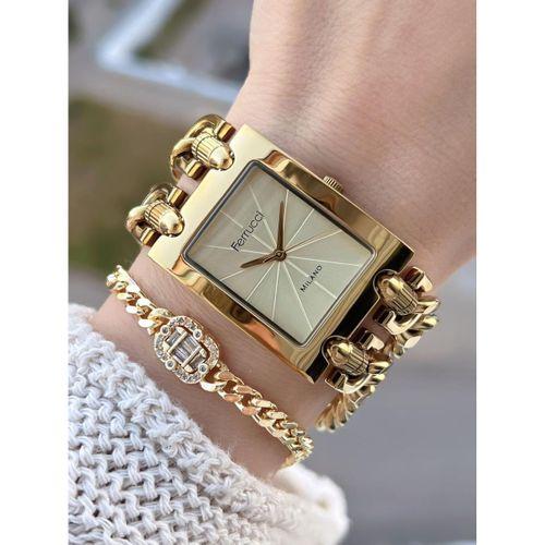 Ferrucci Zincir Tasarım 2 Yıl Garantili 3 Atm Suya Dayanıklı Kadın Kol Saati+Bileklik Z.03649.3