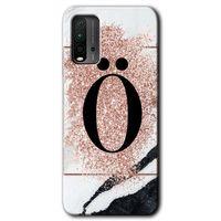 Redmi 9T Kılıf HD Desen Baskılı Arka Kapak - Pembe Mermer Desenli Ö Harfi