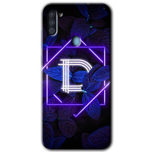 Samsung Galaxy M11 Kılıf Baskılı Kapak - Dark Neon Yaprak D Harfi + 5D Tam Kaplayan Cam