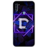 Samsung Galaxy M11 Kılıf Baskılı Kapak - Dark Neon Yaprak D Harfi + 5D Tam Kaplayan Cam