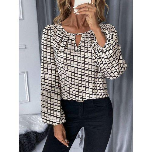 Kadın Uzun Kollu Damla Detaylı Yaka Desenli Süprem Bluz