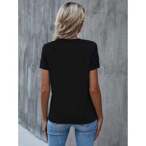 Kadın Kısa Kollu Yuvarlak Yaka ön Dantel Detaylı Viskon Bluz