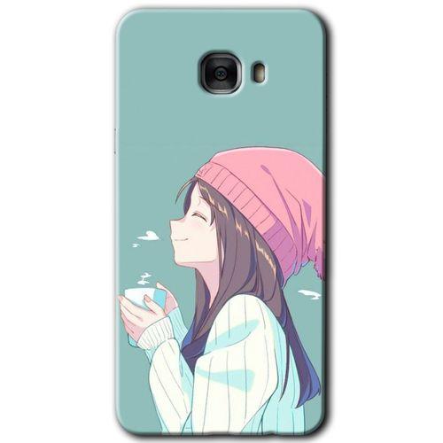 MRCİLETİSİM MRCİLETİSİM Samsung Galaxy C7 Kılıf HD Desen Baskılı Arka Kapak + Temperli Cam - Happy Girl