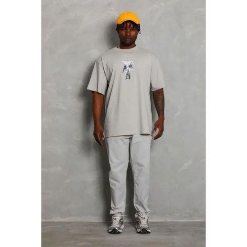 Erkek Baskılı T-Shirt Kısa Kol Bisiklet Yaka Regular Fit Rahat Kalıp Günlük Tişört - Gri