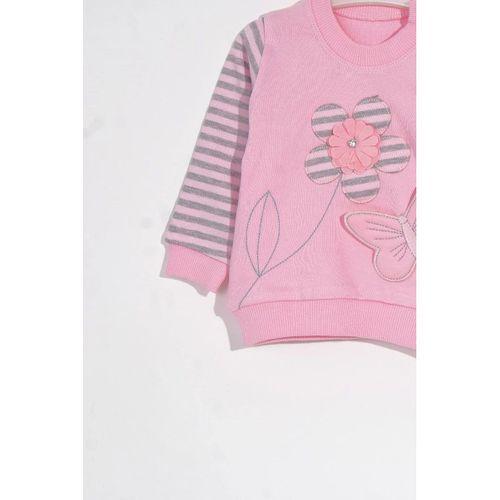 Kelebekli Çiçek Nakışlı Pamuklu 2'li Kız Bebek Takımı