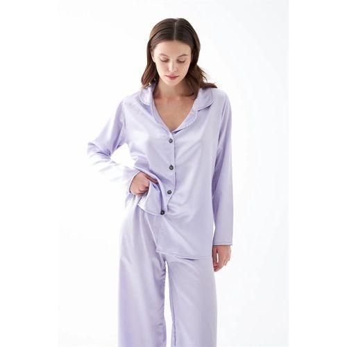 Kadın Lila Oversize Saten Pijama Takımı – Rahat Kesim Şık Ev Giyim Seti