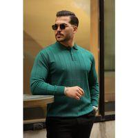 Erkek Düğmeli Yaka çizgi Dokulu Uzun Kollu Triko