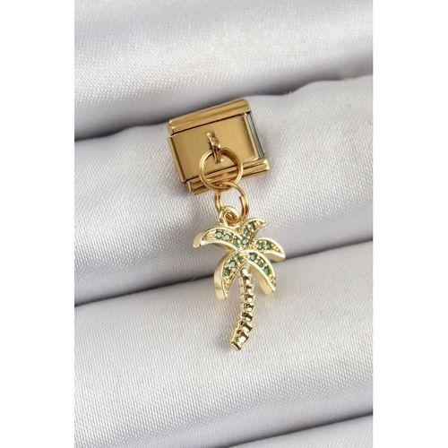 316L Çelik Sallantılı Zirkon Taşlı Palmiye Ağacı Model Gold Renk Nomination Charm