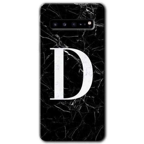 MRCİLETİSİM MRCİLETİSİM Samsung Galaxy S10 Plus Kılıf HD Desen Baskı Arka Kapak + TemperliCam - Siyah Mermer Desenli D Harf