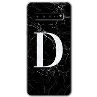 MRCİLETİSİM MRCİLETİSİM Samsung Galaxy S10 Plus Kılıf HD Desen Baskı Arka Kapak + TemperliCam - Siyah Mermer Desenli D Harf