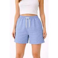 Keten Kumaş Cepli Rahat Kesim Bel Lastikli Şort - Mavi