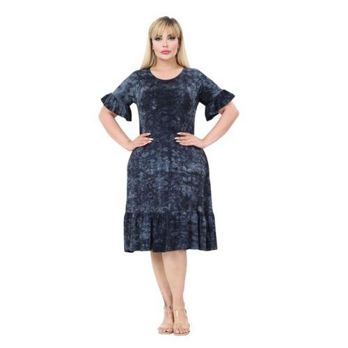 Melsay Butik Antrasit Batik Yıkamalı Fırfırlı Cepli Kısa Kollu Kadın Midi Elbise