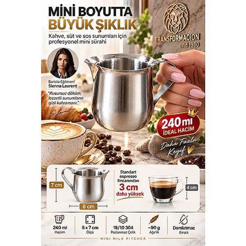 240 ml 8x7 cm Mini Sütlük Espresso Pitcher Sosluk Sürahisi 18/10 304 Paslanmaz Çelik 723668