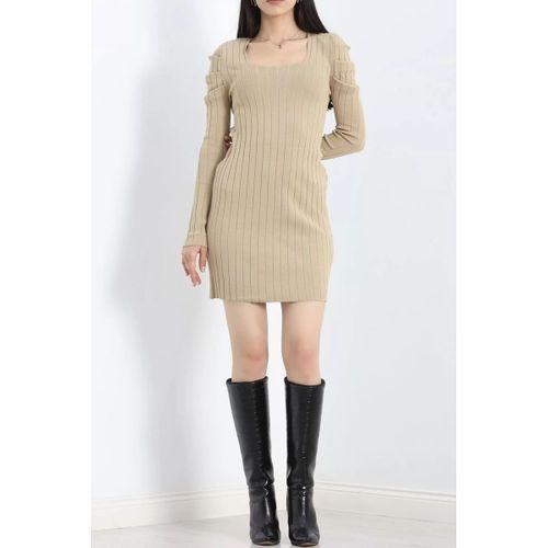 pilelistore Prenses Kol Mini Elbise Bej