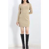 pilelistore Prenses Kol Mini Elbise Bej